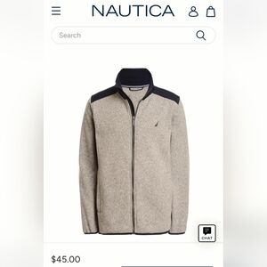 Nautica Big Boys Fleece Sweater Full Zip Front High Neck French Gray 10-12 Med